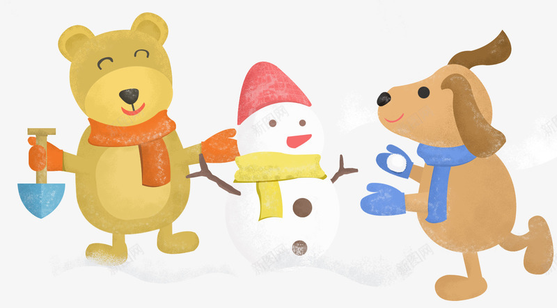 堆雪人的小狗和小熊png免抠素材_88icon https://88icon.com 卡通手绘 堆雪人 小熊 小狗 户外活动 装饰图案