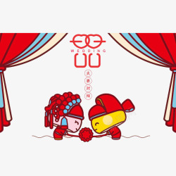 中国风新郎新娘中国风卡通蘑菇夫妻对拜高清图片