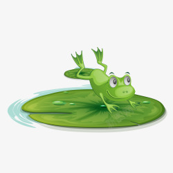 手绘绿色跳到荷叶的青蛙矢量图素材