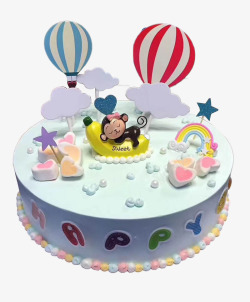 创意热气球香蕉小猴生日蛋糕高清图片