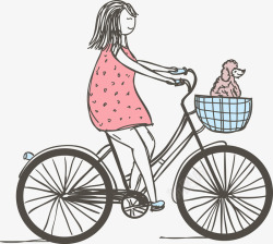 单车女孩小女孩带着小狗汽车矢量图高清图片