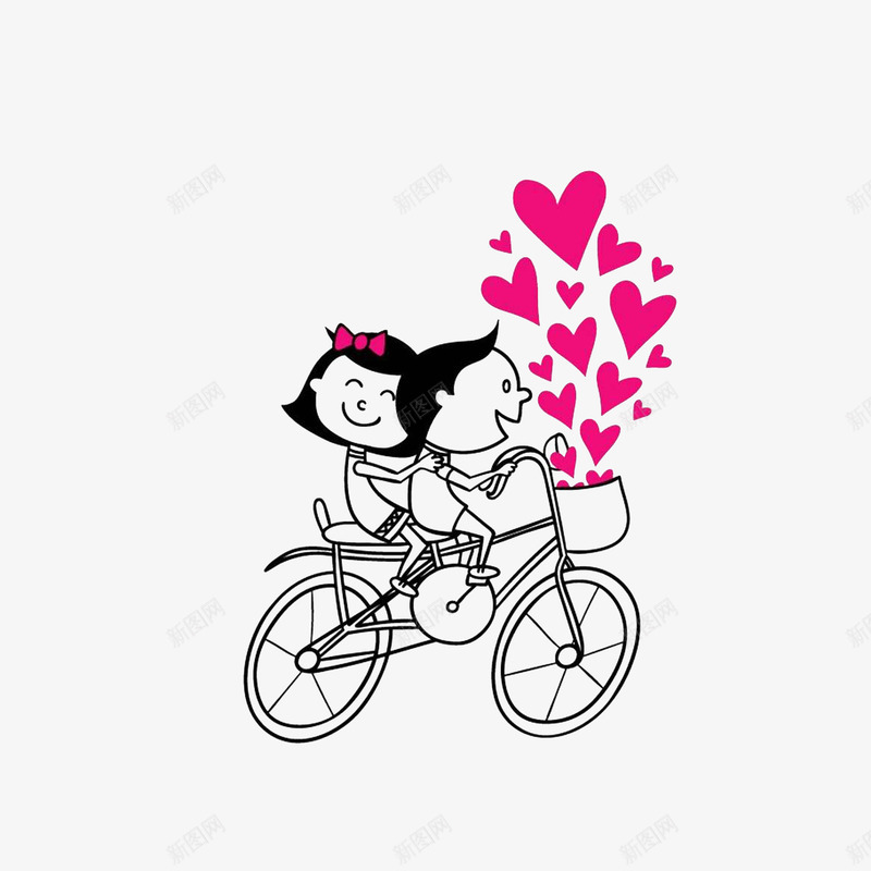 带着满框爱心骑车的情侣png免抠素材_88icon https://88icon.com 卡通 幸福微笑的女孩 情侣骑单车 满框溢出的爱心