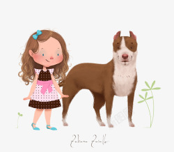 创意裙子手绘小女孩和狗高清图片