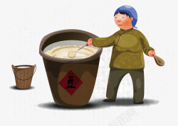 农村妇女豆谷发酵高清图片