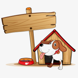 住在小木屋里的可爱卡通狗素材