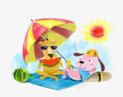 太阳伞下的小狗素材