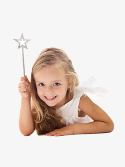 白色可爱女孩儿童五角星仙女棒素材