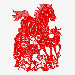 花草马剪纸高清图片