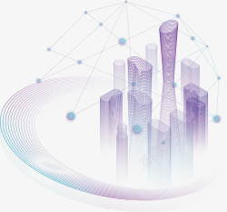 紫色线条三维科技大楼数据图素材
