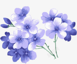 蓝色手绘文艺花朵植物素材