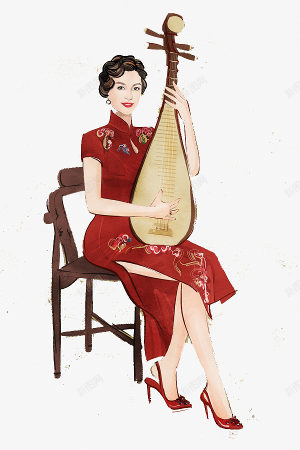 旗袍女png免抠素材_88icon https://88icon.com 乐器 古典美女 手绘 服饰 琵琶