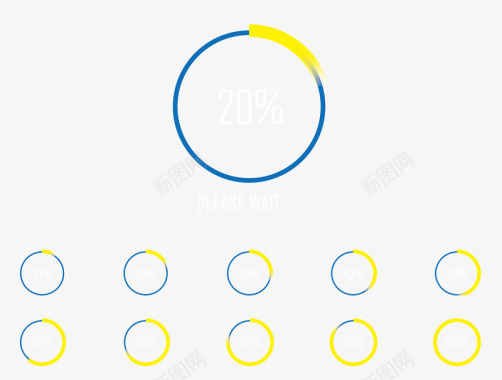 蓝色圆形图简约扁平蓝黄圆形缓冲图标图标