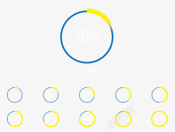 时间加载条简约扁平蓝黄圆形缓冲图标高清图片