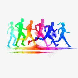 快乐的一群人彩色起跑跑步的人高清图片