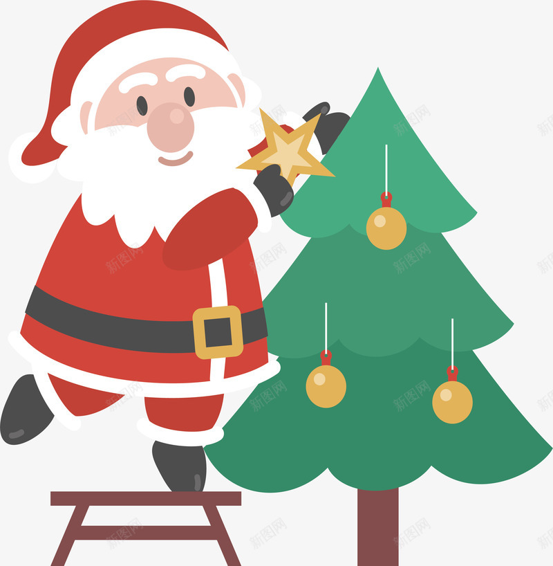 圣诞节装饰圣诞树的圣诞老人矢量图ai免抠素材_88icon https://88icon.com 圣诞快乐 圣诞树 圣诞老人 圣诞节 矢量png 装饰圣诞树 矢量图