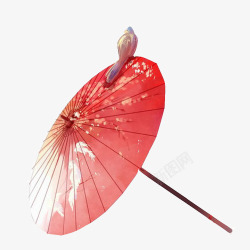 红色小鸟油纸伞手绘画片高清图片