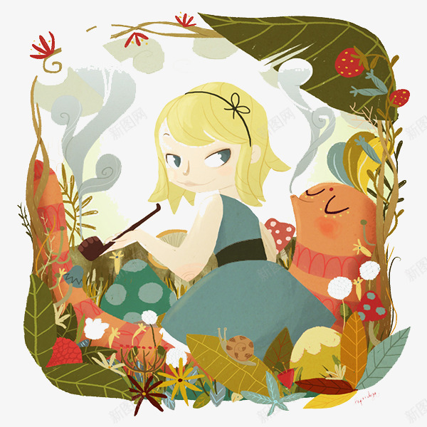 手绘可爱美女花草psd免抠素材_88icon https://88icon.com 创意插画设计 创意设计 卡通设计