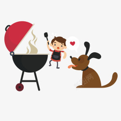 卡通烧烤架卡通男孩与宠物狗矢量图高清图片