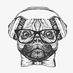戴耳机和眼镜的素描小狗素材