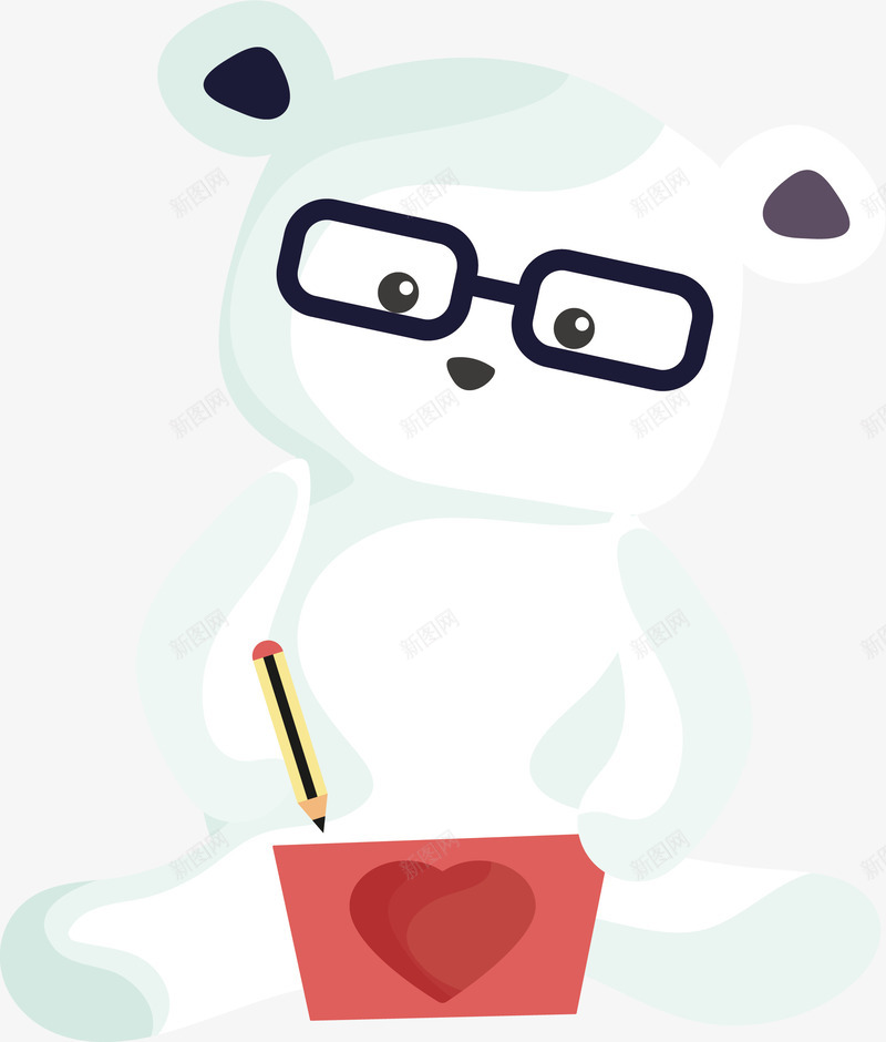 写信的卡通白色小熊png免抠素材_88icon https://88icon.com 写信 可爱的 爱心图案信件 白色小熊 眼镜 铅笔
