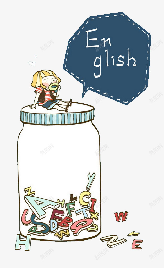 坐在罐子上的少女矢量图eps免抠素材_88icon https://88icon.com 卡通 卡通矢量 少女 手绘 英文字幕 英语 矢量图