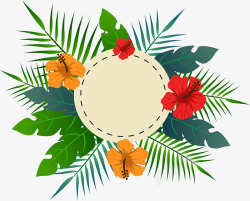热带花朵树叶标题框矢量图素材