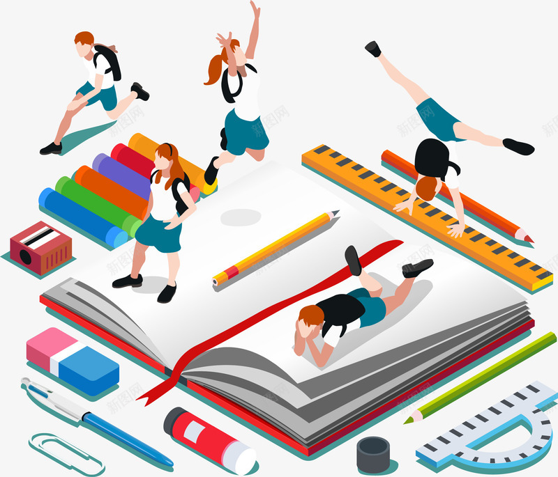 卡通25D学校教育书本开学季插画矢量图ai免抠素材_88icon https://88icon.com 25D学校插画 学校 尺子 开学 开学季 教育 教育书本 铅笔 矢量图