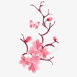 手绘桃花素材手绘粉色桃花树枝矢量图高清图片