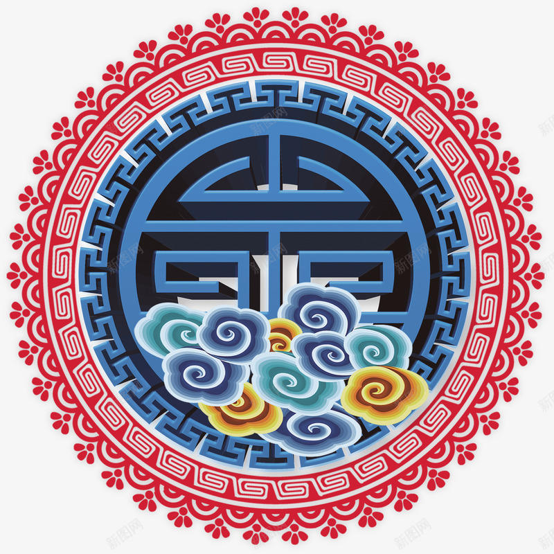 圆形边框祥云蓝色红色psd免抠素材_88icon https://88icon.com 圆形 祥云 花纹 边框
