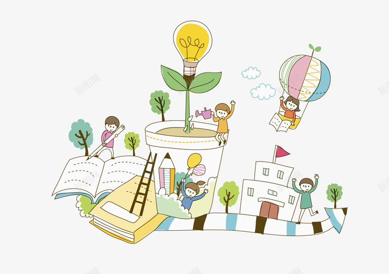 勤劳的孩子png免抠素材_88icon https://88icon.com 创意 勤劳 卡通 好学的 学校 教育 梯子 读书