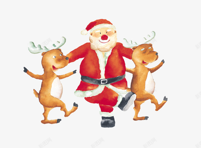 跳舞的驯鹿和圣诞老人png免抠素材_88icon https://88icon.com 圣诞老人 驯鹿