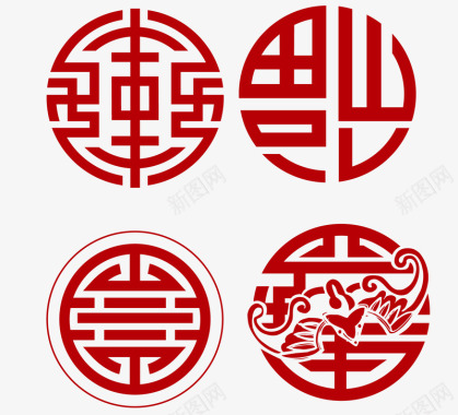 中国风红色的花纹福字矢量图图标图标