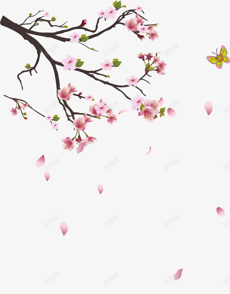 樱花树枝矢量图ai免抠素材_88icon https://88icon.com 树木 树枝横 植物 樱花枝 矢量图 粉色 蝴蝶 装饰