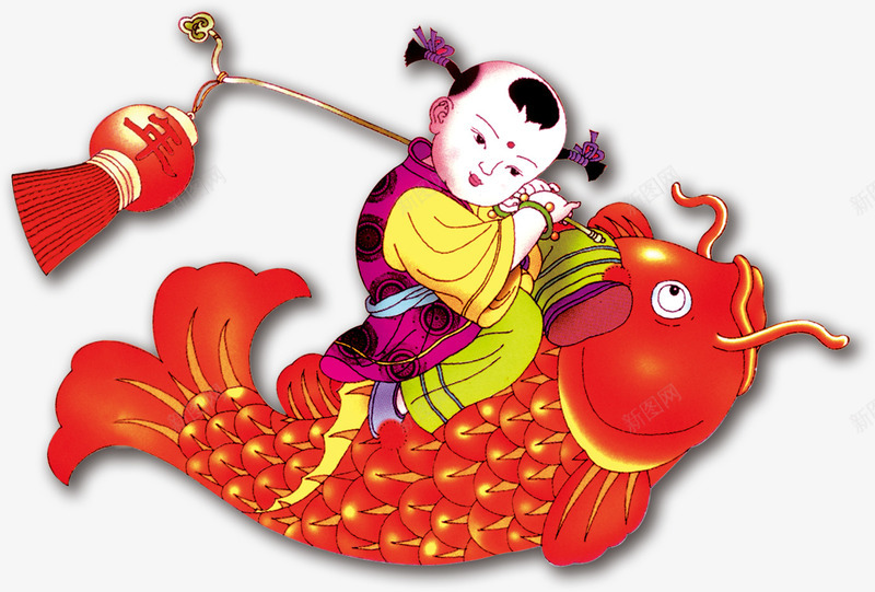 年画娃娃节日元素png免抠素材_88icon https://88icon.com 年画娃娃 新年 鲤鱼