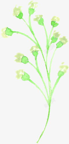 绿色手绘文艺小草小花素材