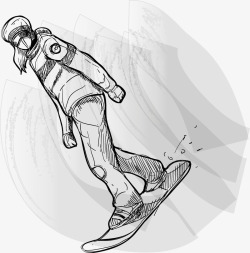 手绘滑雪少女矢量图素材