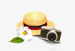 古典帽子草帽相机旅游元素高清图片