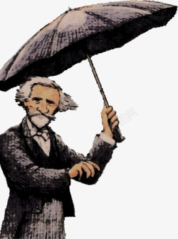 打伞的老人手绘人物素材