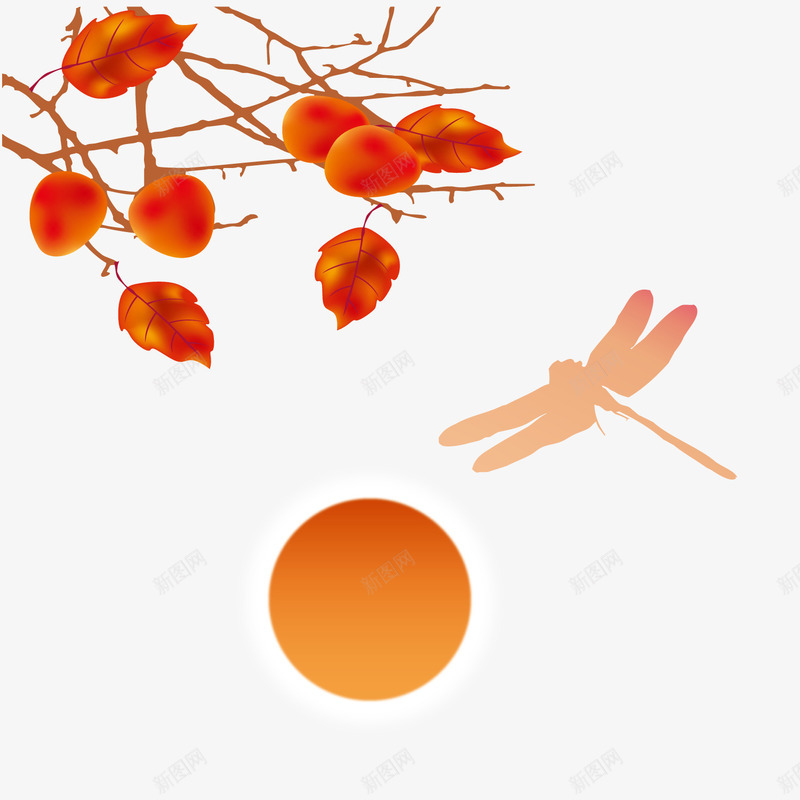 秋天的枫叶png免抠素材_88icon https://88icon.com 太阳 枫叶 树木 矢量秋天 红色 蜻蜓 金色太阳