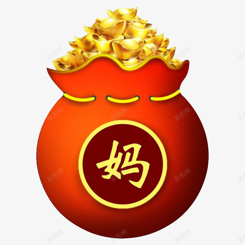 元宝福袋png免抠素材_88icon https://88icon.com 元宝 福袋 红色 袋子 金九银十