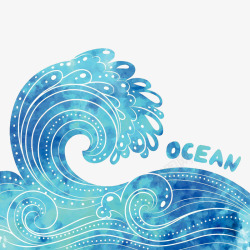 海洋风格组合纹样装饰插图晕染蓝色浪花高清图片