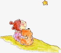 拥抱着小熊看天上面的星星素材