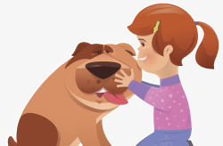 卡通人物插图小女孩与大狗素材