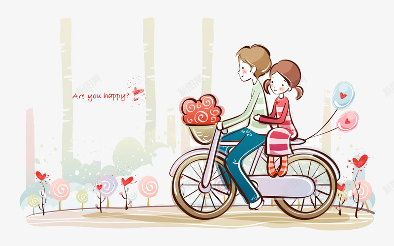 手绘情侣插画png免抠素材_88icon https://88icon.com 卡通人物 情侣 手绘 插画