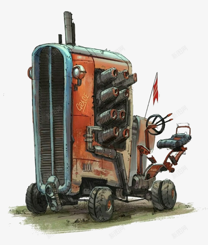 卡通拖拉机png免抠素材_88icon https://88icon.com 农场 卡车 拖拉机 未来科技 机器
