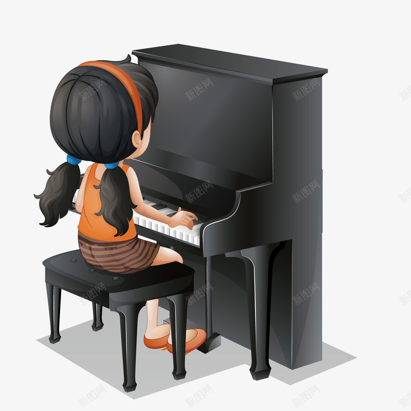 弹钢琴的人png免抠素材_88icon https://88icon.com 儿童弹钢琴 女孩 演奏 高档 黑色