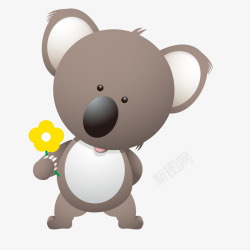 卡通拿着花朵的小熊矢量图素材