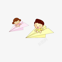 创意纸飞机手绘卡通坐在纸飞机上的儿童高清图片