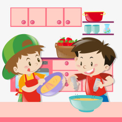 菜品研发厨房里做菜的孩子插图矢量图高清图片