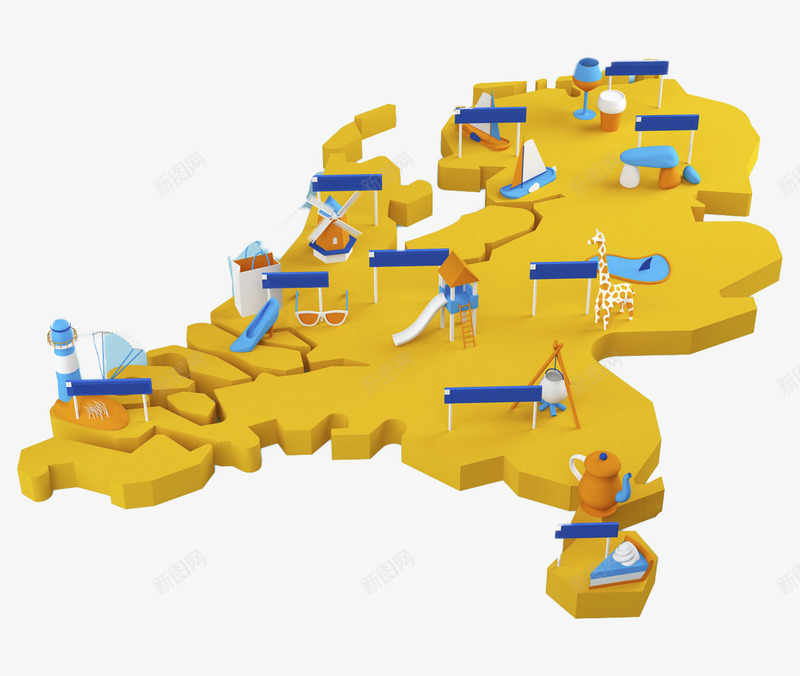 卡通立体沙子地图png免抠素材_88icon https://88icon.com C4D 三维 地图 指示牌 沙子 立体 长颈鹿 高跟鞋 黄色